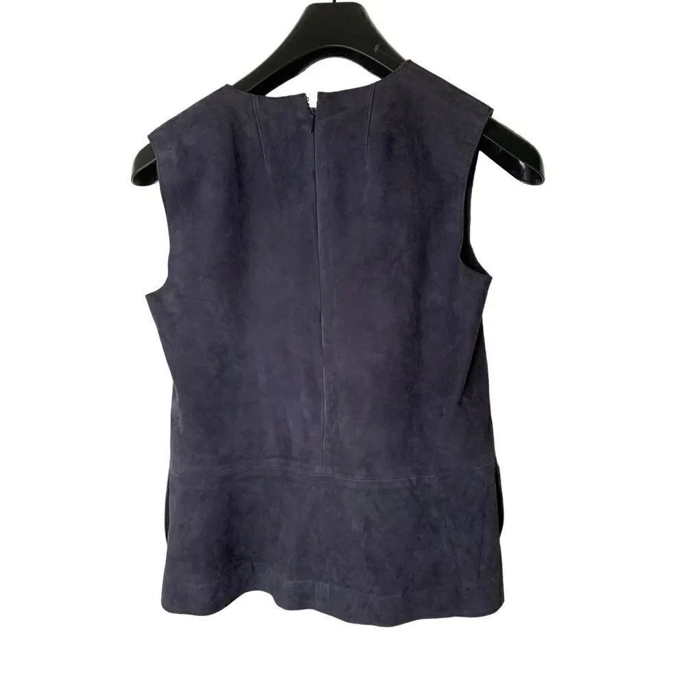 Tory Burch Navy faux suede vest top blouse women's size 2
